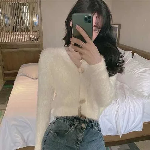 Розовый шикарный мохеровый свитер из норки Женский французский стиль |