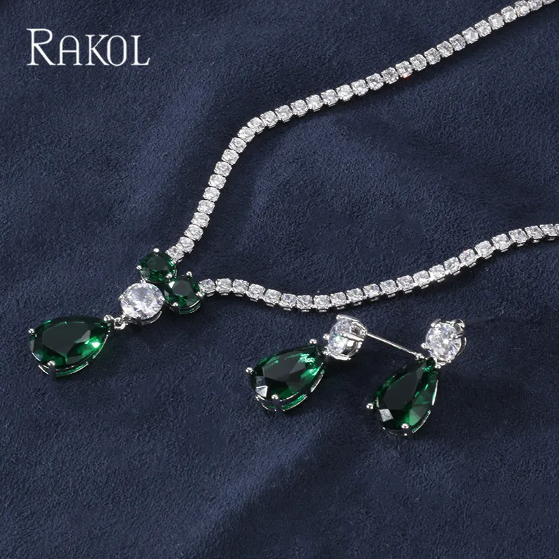 RAKOL Новый Модный Роскошный AAA циркон в форме капли воды ожерелье серьги ювелирный