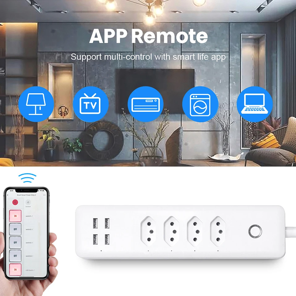 Смарт-удлинитель AVATTO Tuya с Wi-Fi 4 розетки 4usb-порта | Обустройство дома