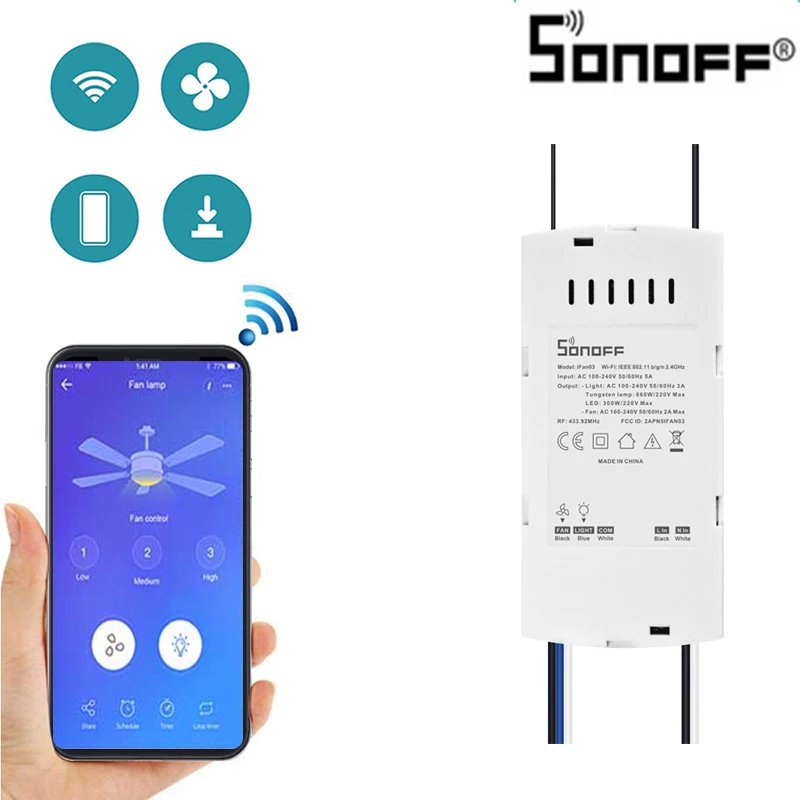 Умный выключатель SONOFF IFan03 Wi Fi 433 МГц|Модули для умного дома| |