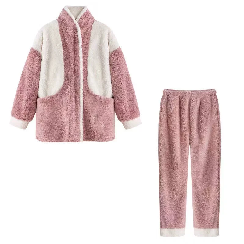 Winter Thick Warm Pajamas Sets For Women Coral Fleece 2 Pieces/Set Sleepwear Casual Loose Loungewear Homewear Home Suit