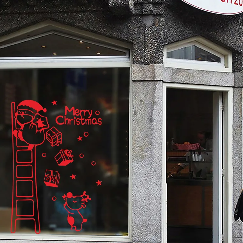 Рождественская Наклейка на стену Санта-Клауса Красная белая черная витрина окно