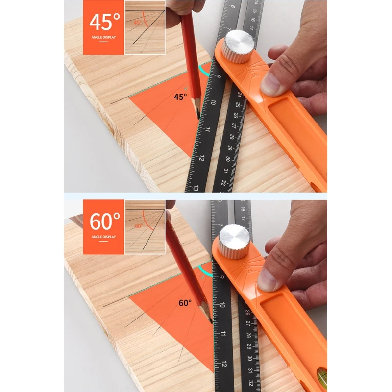 

Woodworking Movable Angle Ruler 15/30/45/60 Degree with Bubble Level Multifunctional Gauge Scribing Measuring Tools 37ME
