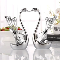 swan fruit base holder forks spoon set stainless steel salad dessert forks coffee cake tableware cutlery kitchen utensils set