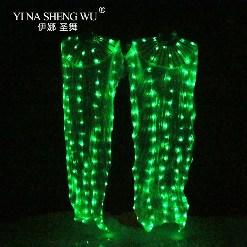 Green-1 Pair Танец живота Шелковый светодиодный вентилятор сценическое представление светодиодная бутафория вентиляторы красочный светильник светодиодный вентилятор Блестящий светодиодный 1 шт./1 пара вентиляторов(можно сделать цвета - Цвет: Green-1 Pair