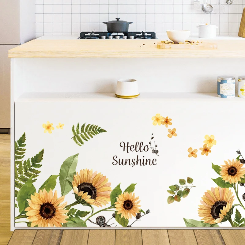 Теплая Настенная Наклейка в виде подсолнуха маленький свежий домашний декор