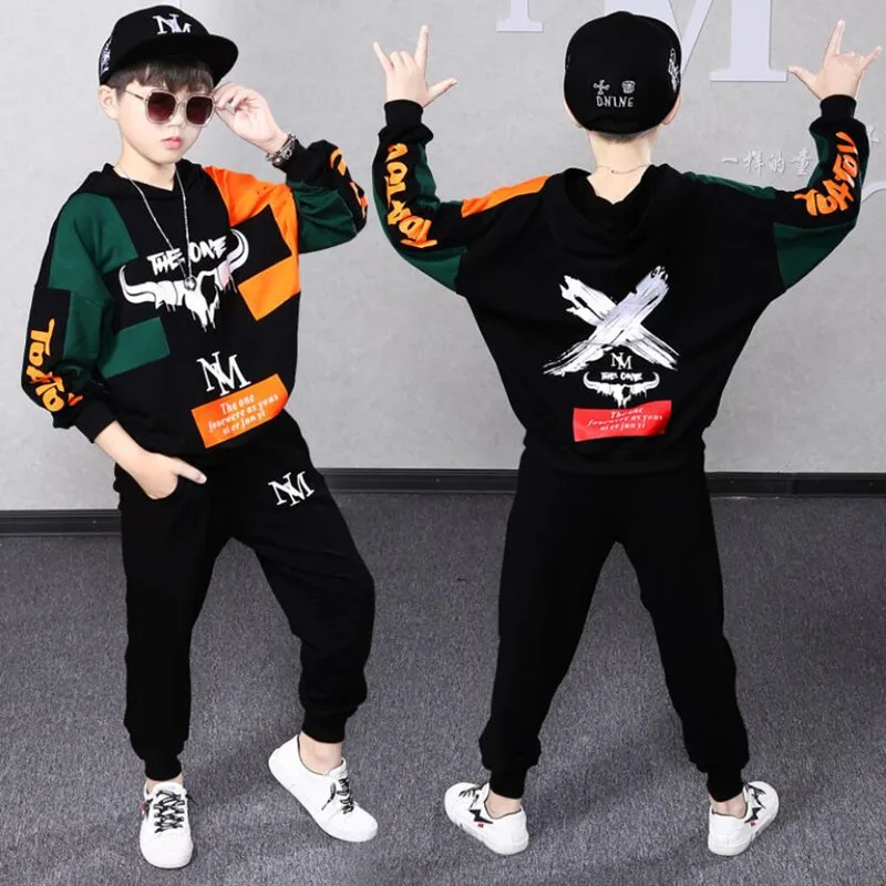 

2Pcs Children Hip Hop Clothes Set Boys Girls Autumn Hoodies+ Haren Pants Cotton Tracksuit 8 10 12 Years Teenagers Kids Clothes