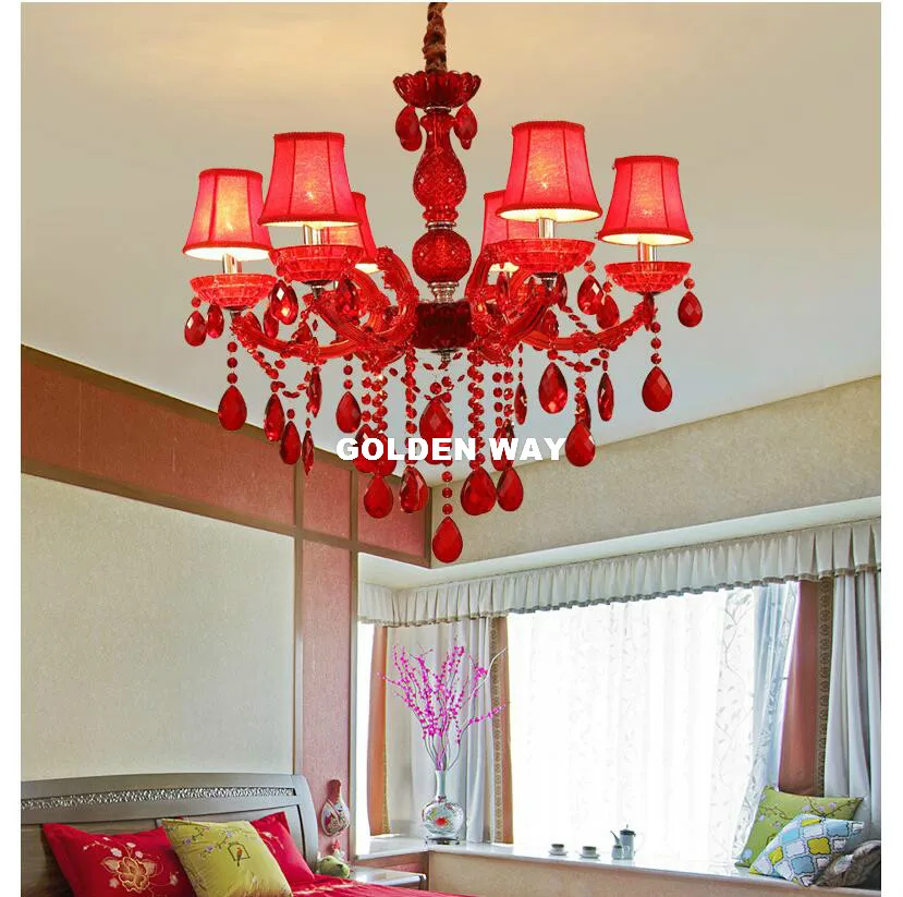 Бесплатная доставка европейская Подвесная лампа Lustre Light Lovly Red 6arms декоративная