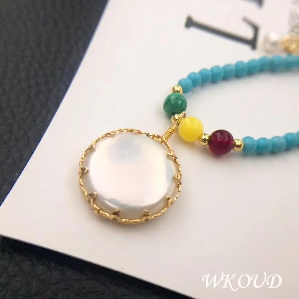 WKOUD жемчужные украшения барокко и бирюзовые цепочки ожерелье 14K позолоченные