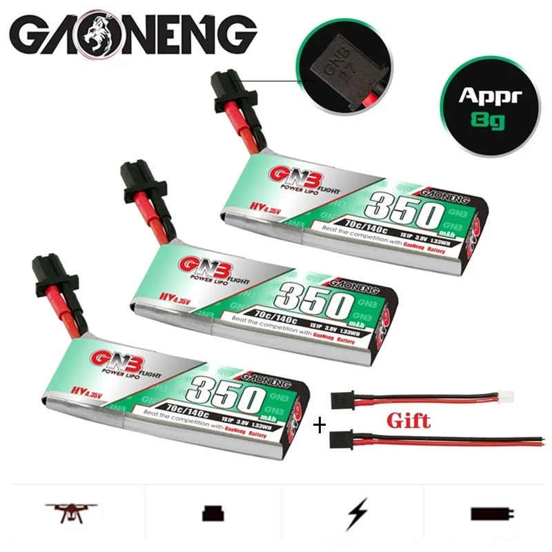 

3PCS/SET GNB for RC Racing Drone DIY Accessories Replacement Spare Parts HV Lipo Battery 3.8V 350mAh 70C 1S WIth GNB27 Plug