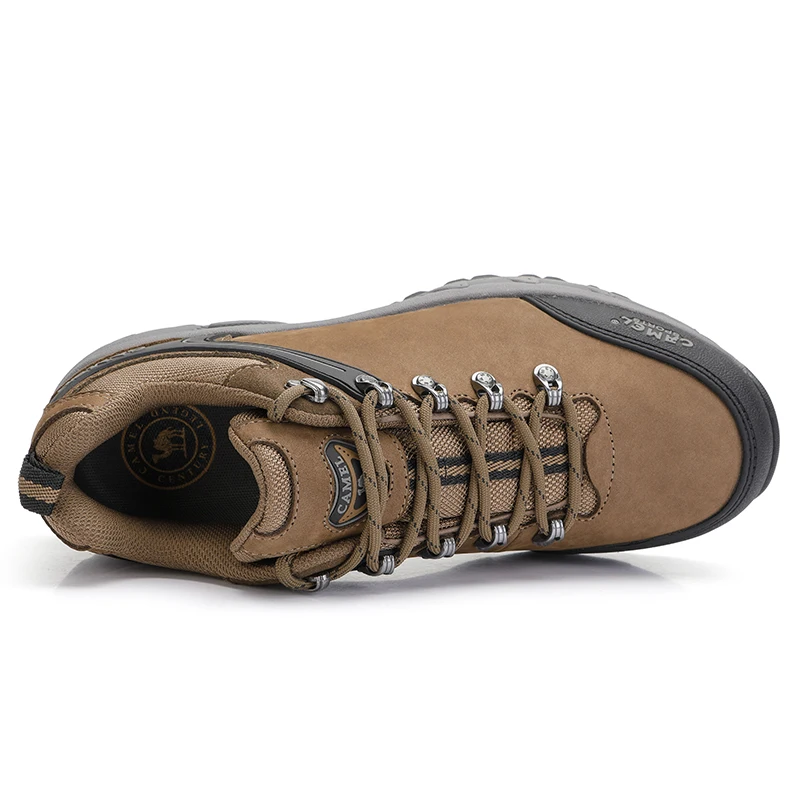 CAMEL Men Trekking Shoes Low Top Leather Hiking Shoes Male Durable Waterproof Anti-Slip Outdoor Mountain Climbing Walking Shoes