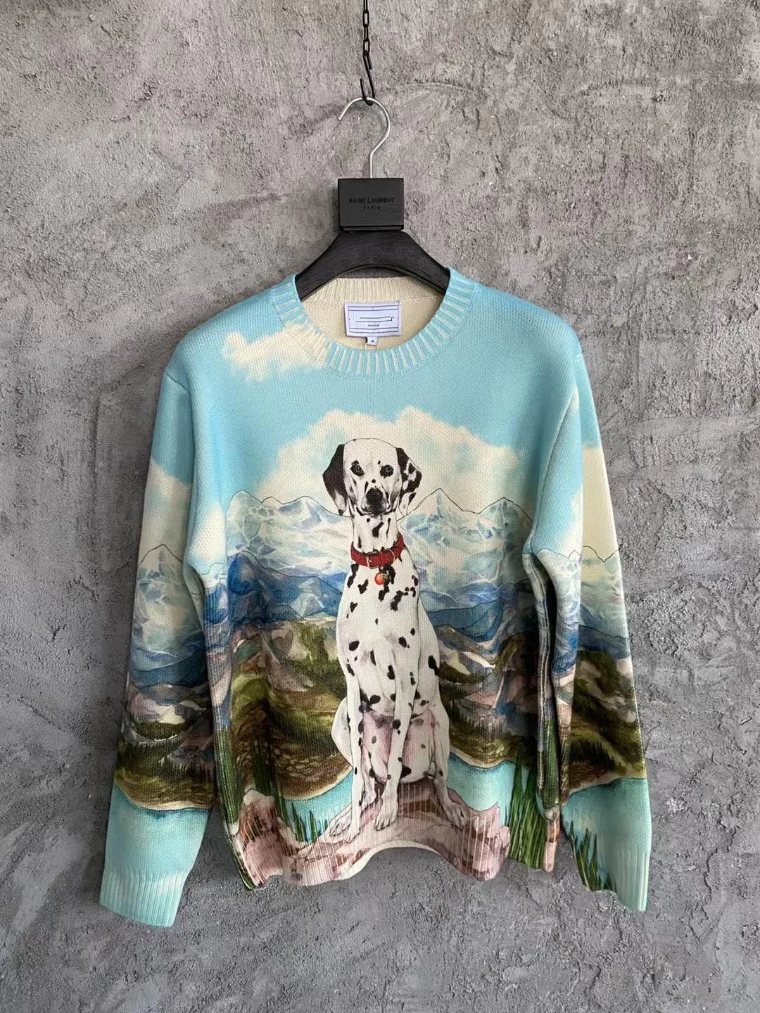 

men 100% wool spot dog prints crew neck pullover sweater