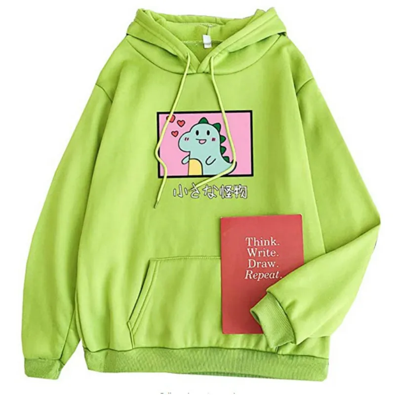 

Merry Pretty Women Cute Dinosaur Sweatshirts Harajuku Hooded Fleece Hoodies Pullovers With Pockets Girls Teens Cheap Hoodies