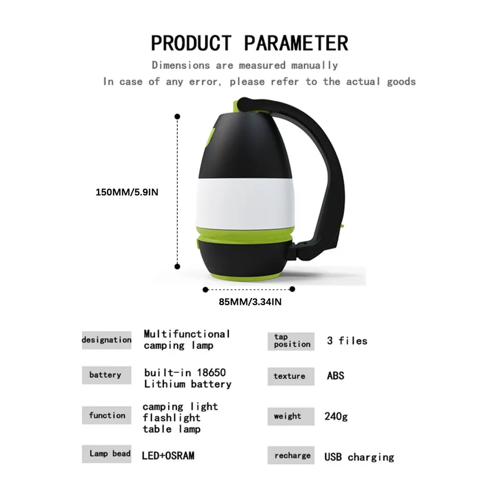 

Rechargeable LED Camping Lamp Flashlight Outdoor Searchlight with 2400mAh Power Bank 3-Level Brightness Table Desk Lamp