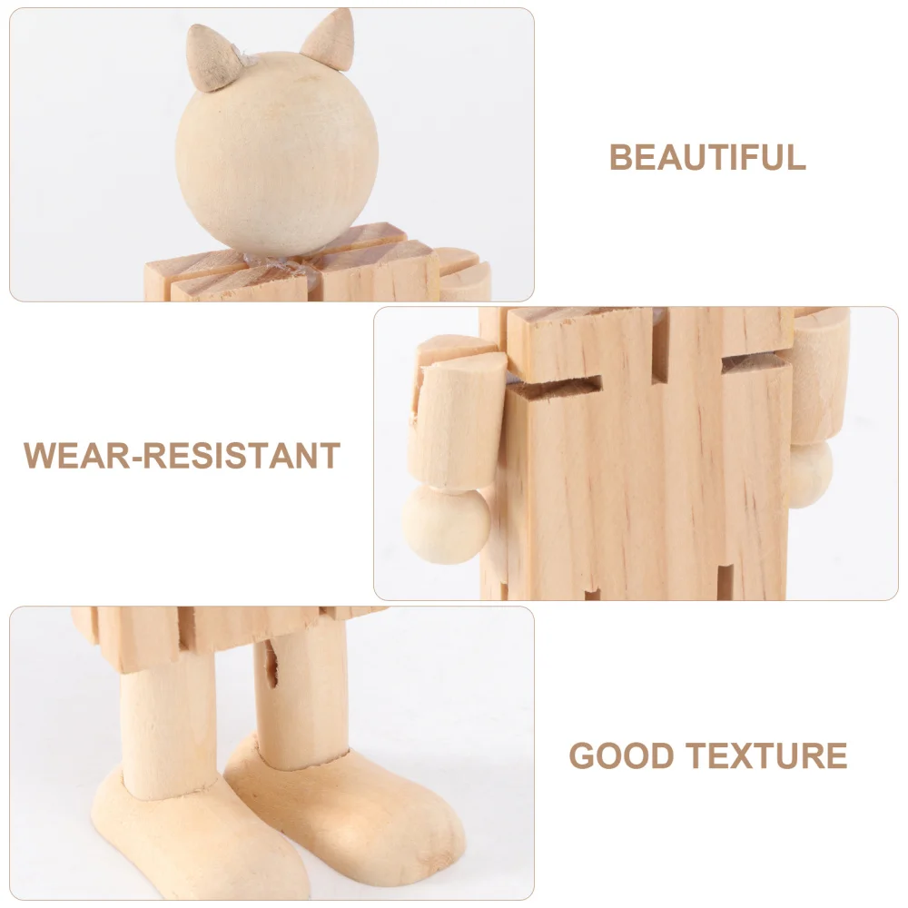 

4Pcs Wooden Robot Puppet Christmas Adornment Home Decoration (Wood Color)