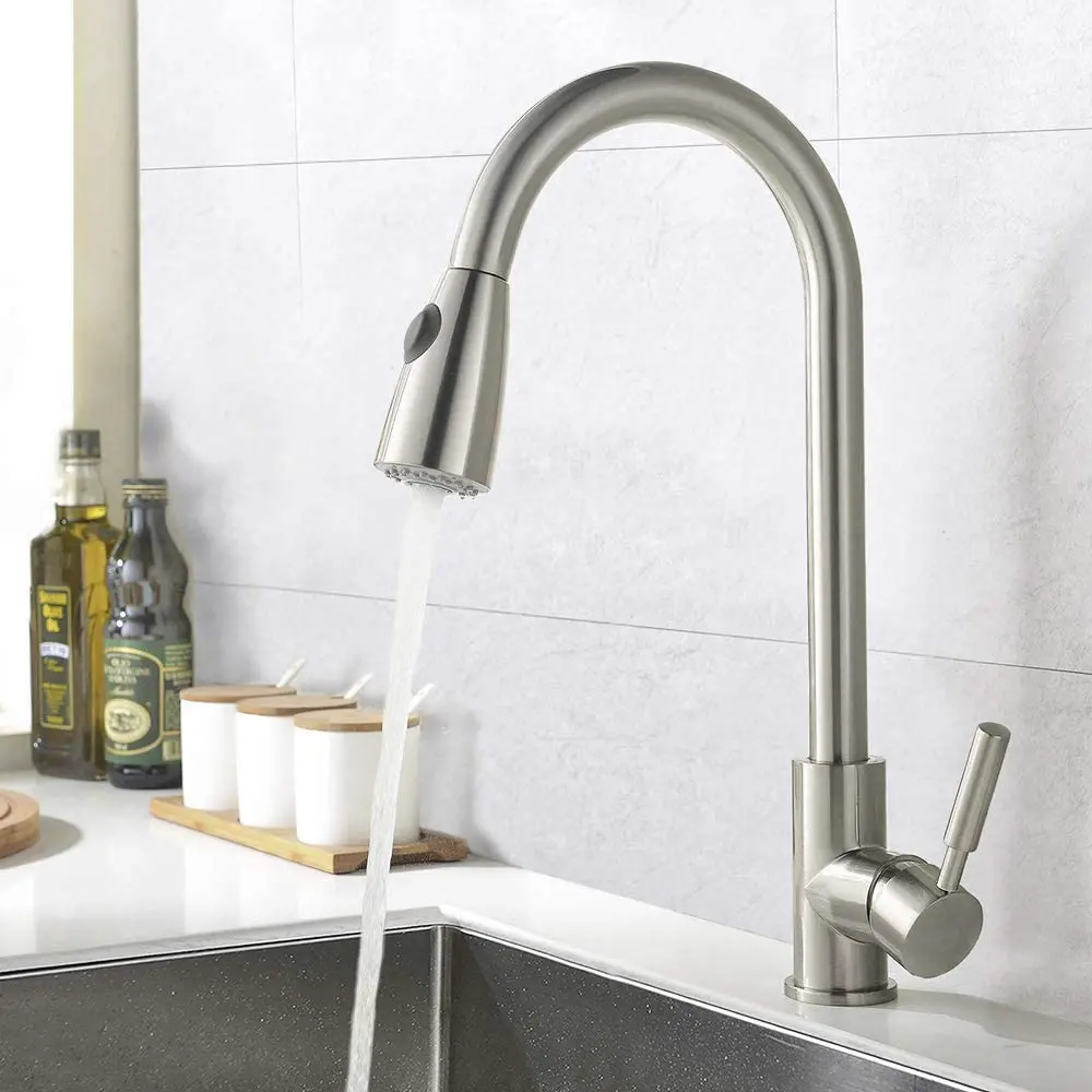 

Rebuildinger Stainless Steel Kitchen Faucet Hot & Cold Water Mixers Tap Brushed Process Swivel Basin Faucet 360 Degree Rotation