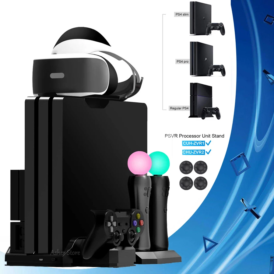 

PS4 Pro Slim / PS VR Move Vertical Stand Cooler Cooling Fan Controller Charger Charging Dock for Sony Playstation 4 & PSVR Move