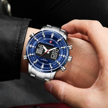 Mens Watches Top Luxury Brand Men Stainless Steel Sports Watches FOXBOX Mens Quartz LED Digital Clock Military Wrist Watch Male Other Image