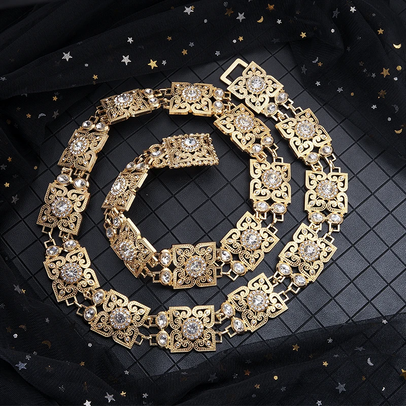 Модный и изысканный полый узор квадратный драгоценный камень металлический пояс