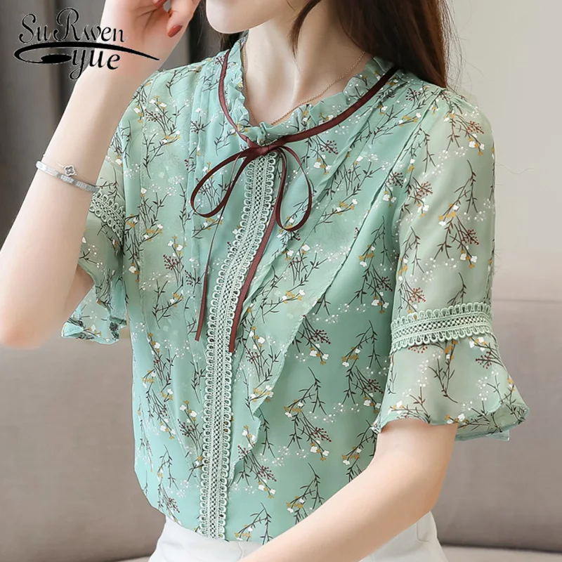 

2021 Summer Blouse for Women Plus Size Women Tops Print Chiffon Blouse Women Short Sleeve Shirts Womens Tops and Blouses 4564
