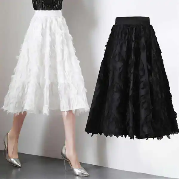 

2020 new high waisted fairy sweet Chiffon tassel skirt mid length chic