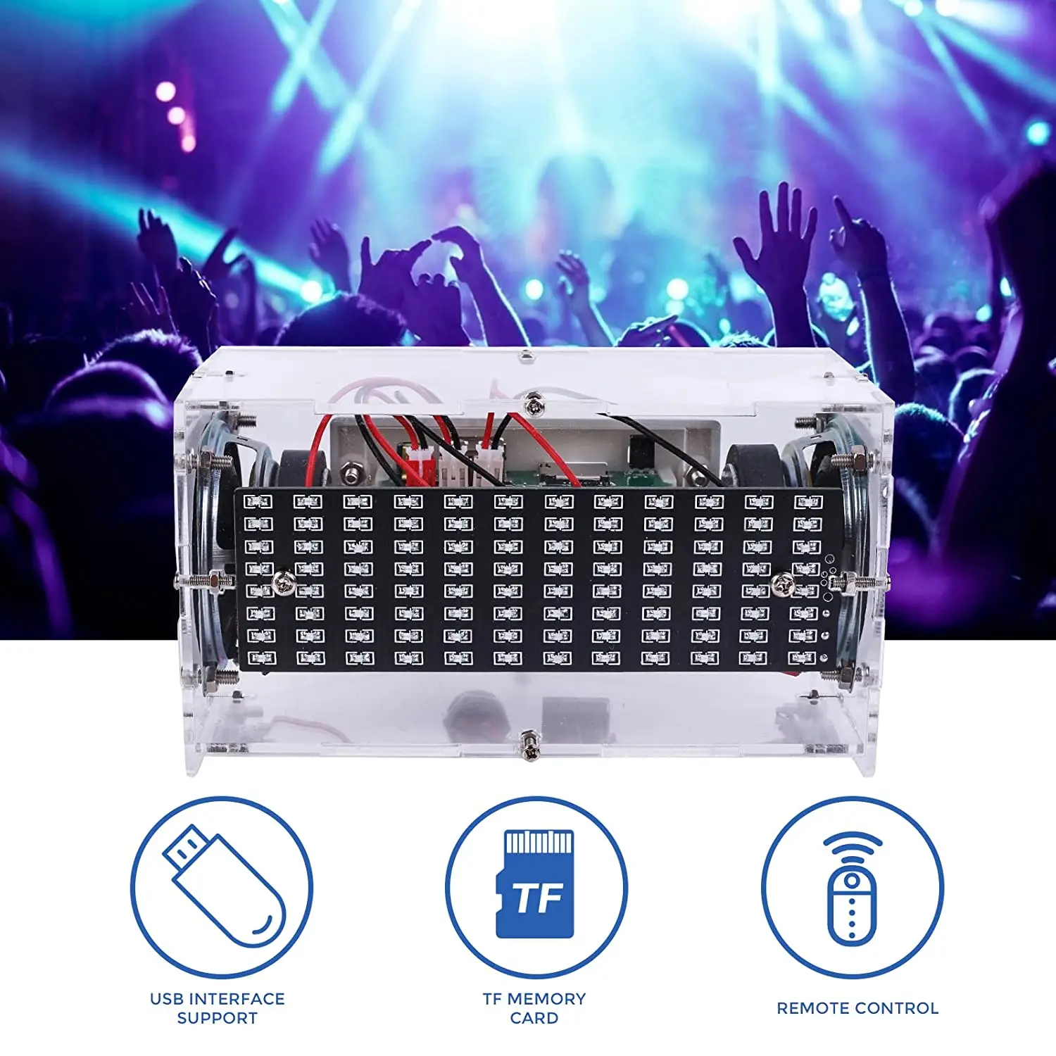 DIY Bluetooth Audio Stereo Speaker Kit 2*3W 12 Channels LED Flashing Music Spectrum USB TF 4ohm Sound Amplifier Remote Control images - 6
