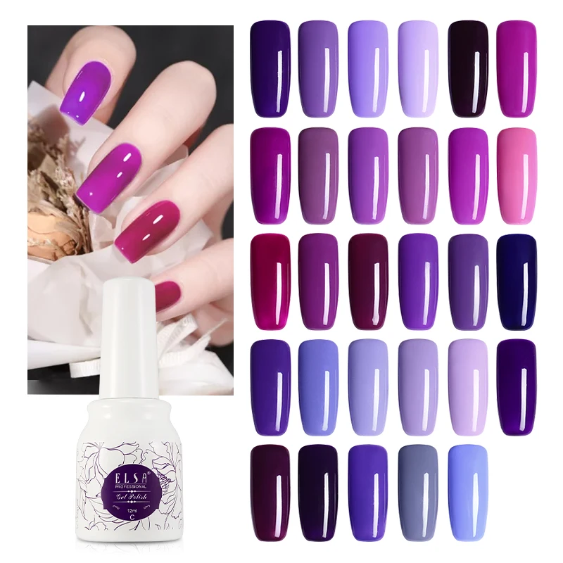 ELSA гель лак для ногтей 12 мл серия фиолетовых нюдовых оттенков Длительное