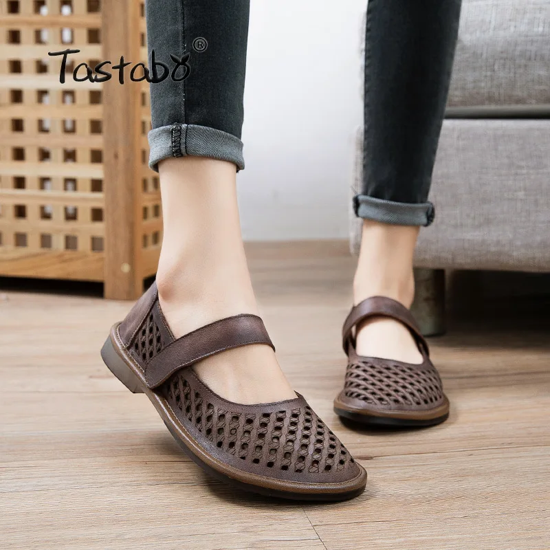 Женская обувь ручной работы из натуральной кожи Повседневная с перфорацией Цвет