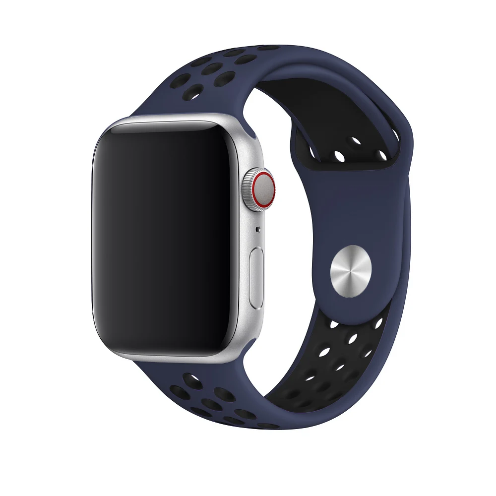 darkblue black 16 Дышащий силиконовый спортивный ремешок для Apple Watch 5 4 3 2 1 42 мм 38 мм резиновый ремешок для Nike+ Iwatch 5 4 3 40 мм 44 мм - Цвет ремешка: darkblue black 16