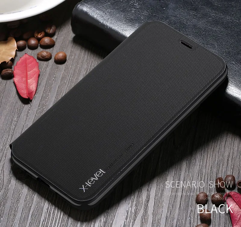 Черный X-Level держатель карты кожаные флип-Чехлы для iPhone11 Pro XS Max XR X 8 8 6 6S 7 Plus ультра тонкий бизнес-Чехол-оболочка - Цвет: Черный