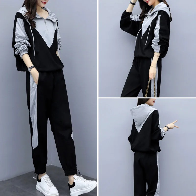 

Rlyaeiz 2 Piece Set Women Sporting Wear 2019 Autumn Tracksuit Casual Color Patchwork Hoodies + Ankle-length Pants Sporting Suits