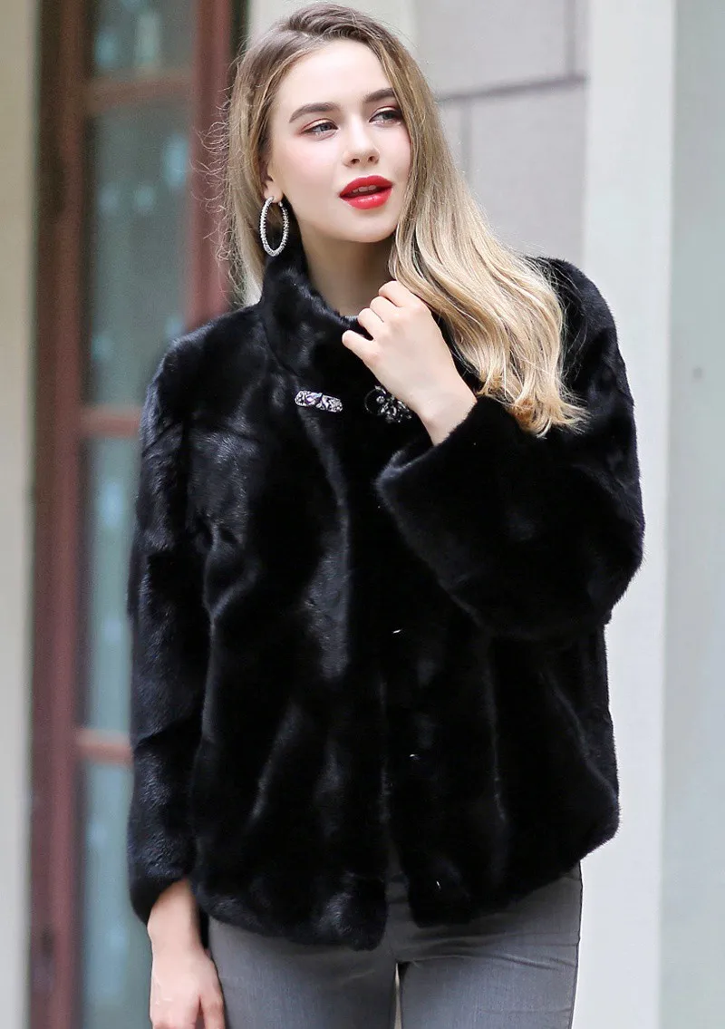 Роскошное пальто из натурального меха норки Женская осенне зимняя куртка с