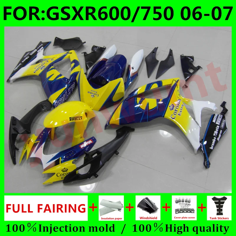 

New Motorcycle Injection Fairing Bodywork for Suzuki GSXR600 06 07 GSXR750 2006 GSX-R750 2006 - 2007 K6 Fairings set blue yellow