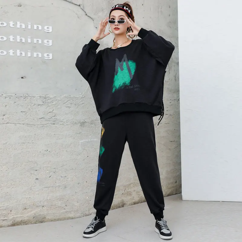 

Max LuLu 2021 Autumn Design Two Pieces Sets Womens Grey Loose Tracksuits Ladies Fitness Sweatshirts And Harem Pants Plus Size