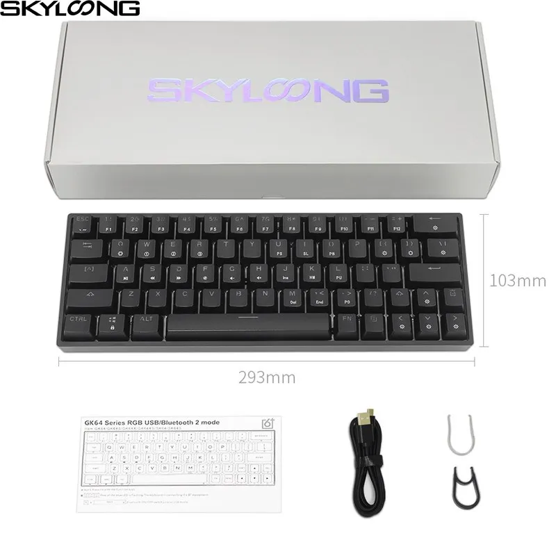

Механическая клавиатура SKYLOONG GK64S, 64 клавиши, колпачки клавиш PBT, RGB-подсветка, для Win/Mac/Desktop, Беспроводная игровая Bluetooth клавиатура