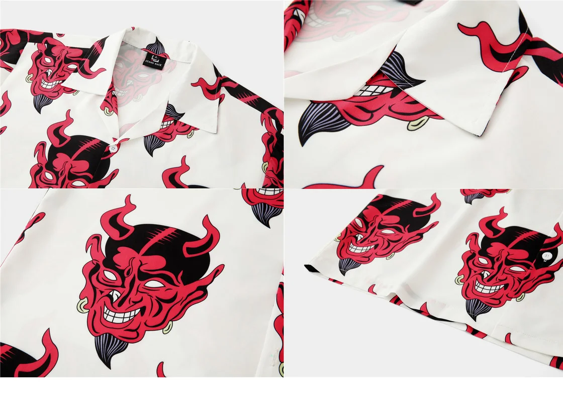 

Devil Full Printed Short Sleeve Shirts Men Hip Hop Streetwear Summer Floral Loose Hawaiian Korean Couple Fashion Shirts Camisa