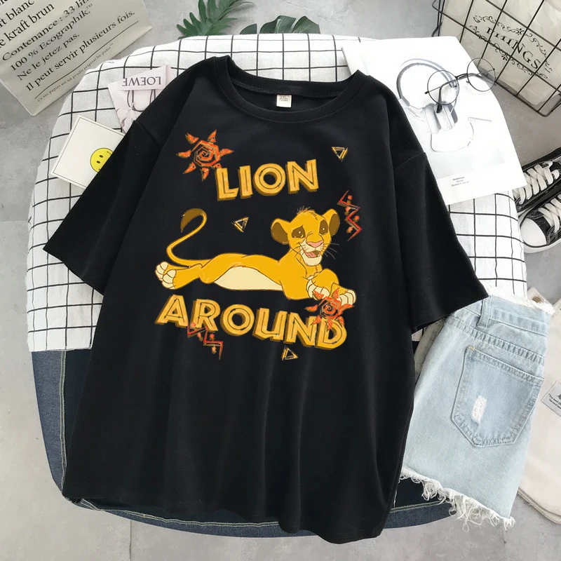 

Disney Lion King Harajuku Short Sleeve Cute Simba Crew Neck Print Simba Top XL Women's T-shirt Clothing LionKi
