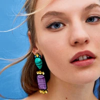 new elegant greenpurple resin long dangle drop earrings fashion party pendientes holiday accessories statement jewelry women