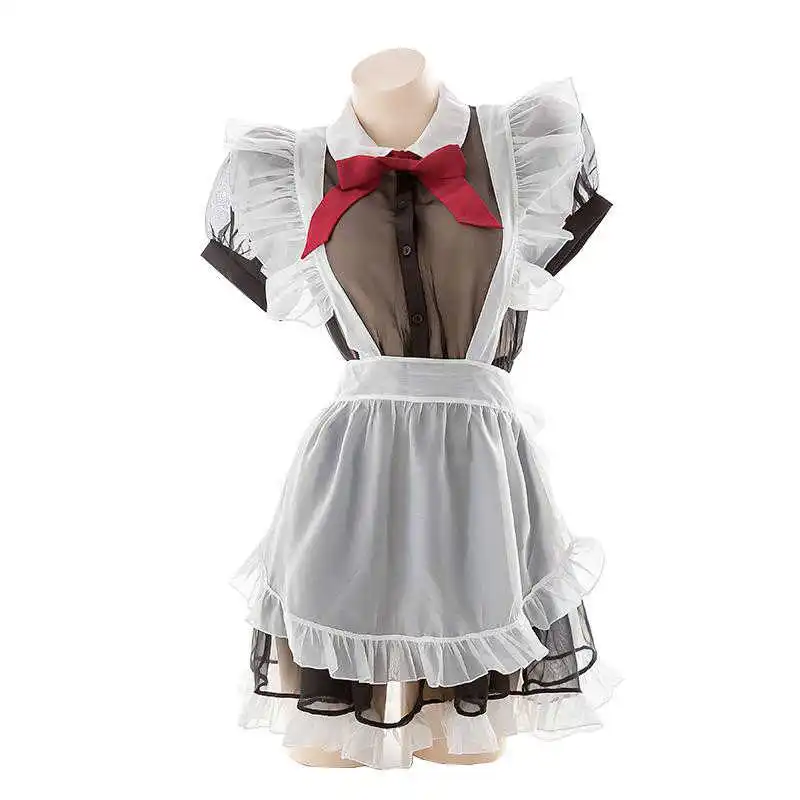 

2021 Kawaii Sexy Maid Sexy Lingerie For Women Temptation Dress Transparent Cosplay Costumes With Cute Bowknot Dropship