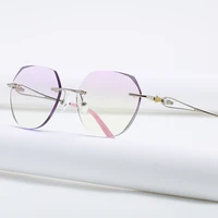 zirosat 58111 alloy tint lenses myopia glasses reading glasses diamond cutting rimless titanium glasses frame for women
