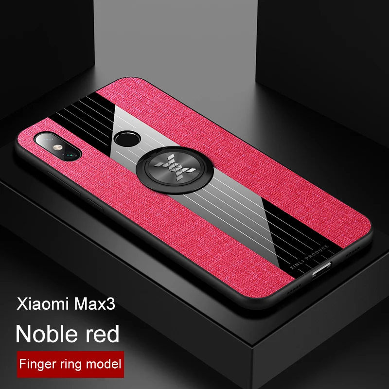 Red With Ring Для Xiaomi Mi Max 3 чехол Роскошный тканевый чехол благородный ударопрочный жесткий корпус для Xiaomi Mi Max 2 чехол для телефона с металлическое кольцо-держатель - Цвет: Red With Ring