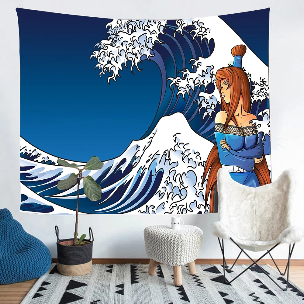 

Simsant Japanese Ocean Wave Tapestry Kanagawa Black and White Wall Hanging Tapestries for Living Room Bedroom Home Decor