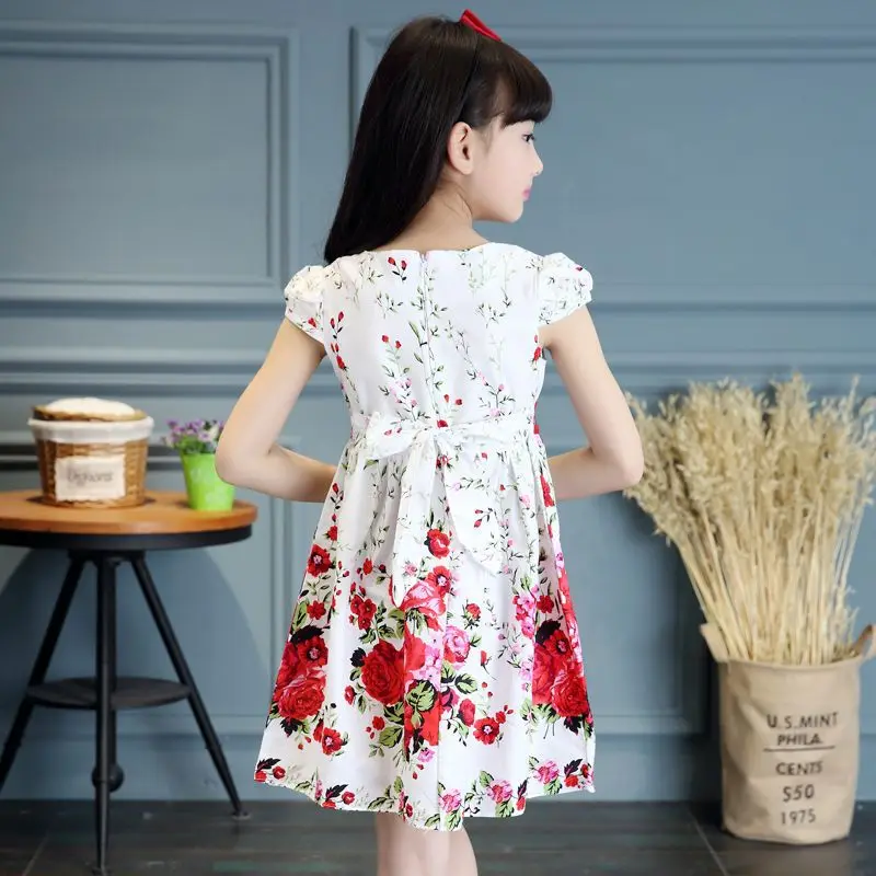 2021 Child Summer Girl Flower Print Dress Lace Children Party Princess Fashion Teens Clothes 4 6 8 10 12 Ages | Детская одежда и