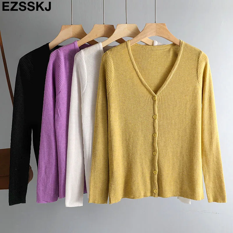 Женский трикотажный кардиган с пуговицами тонкий хлопковый Кардиган длинным