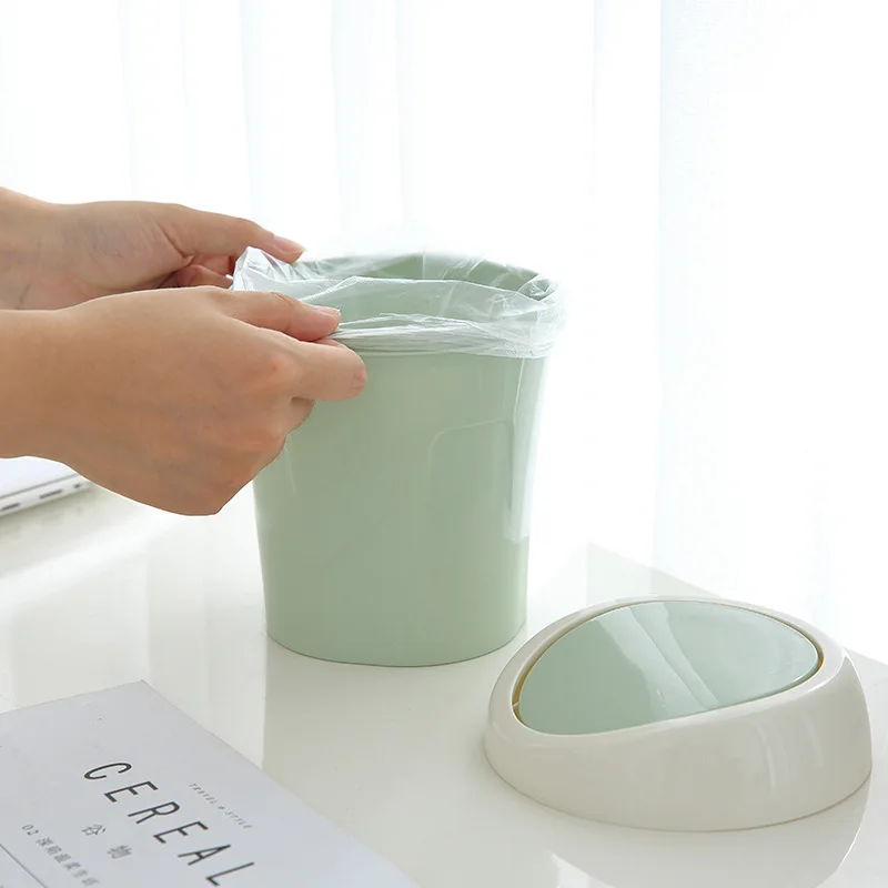 Rocking Cover Waste Bin Desktop Garbage Basket Home Office Bathroom Trash Can | Дом и сад