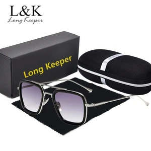 LongKeeper Тони Старк Железный Человек солнцезащитные очки с Чехол Для мужчин металлический каркас панк очки Для женщин пилот мужчин oculos masculino UV400
