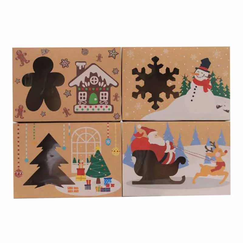 

12pcs Kraft Paper Candy Box PVC Clear Window Favor Gift Cookies Treats Bakery Boxes Party New Year Xmas Christmas Decoration