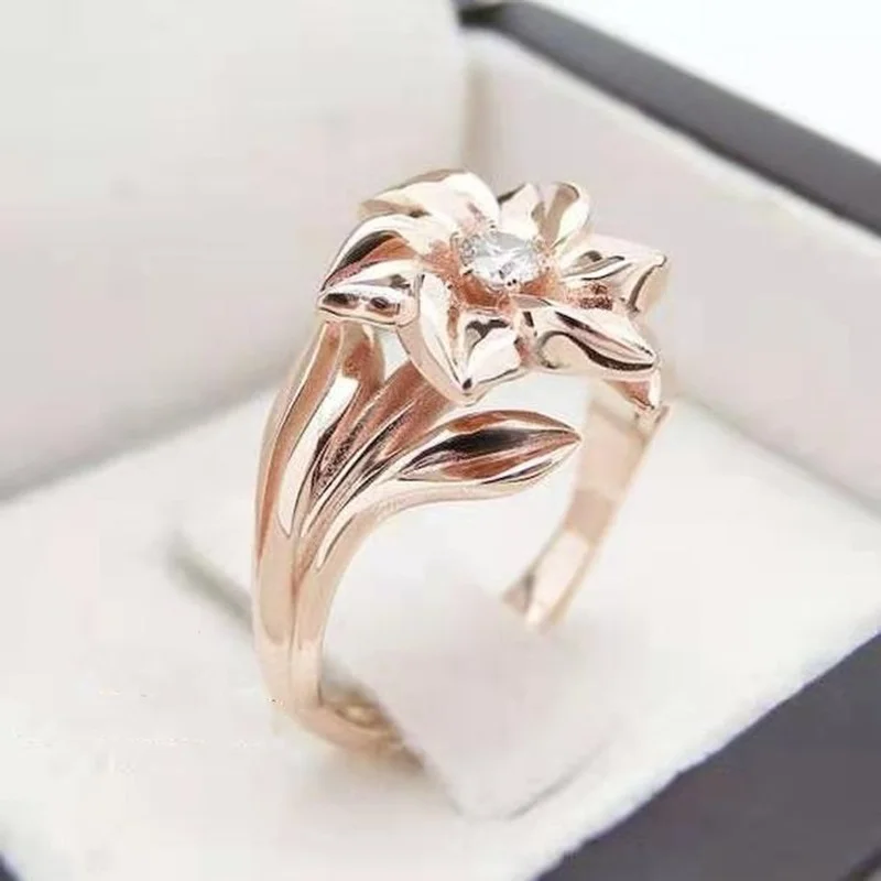 

2023 Gold Simple And Popular Flower Art Ring Women's Rings Anillos Mujer Cute Jewelry Engagement Ring Bijouterie Female Femme