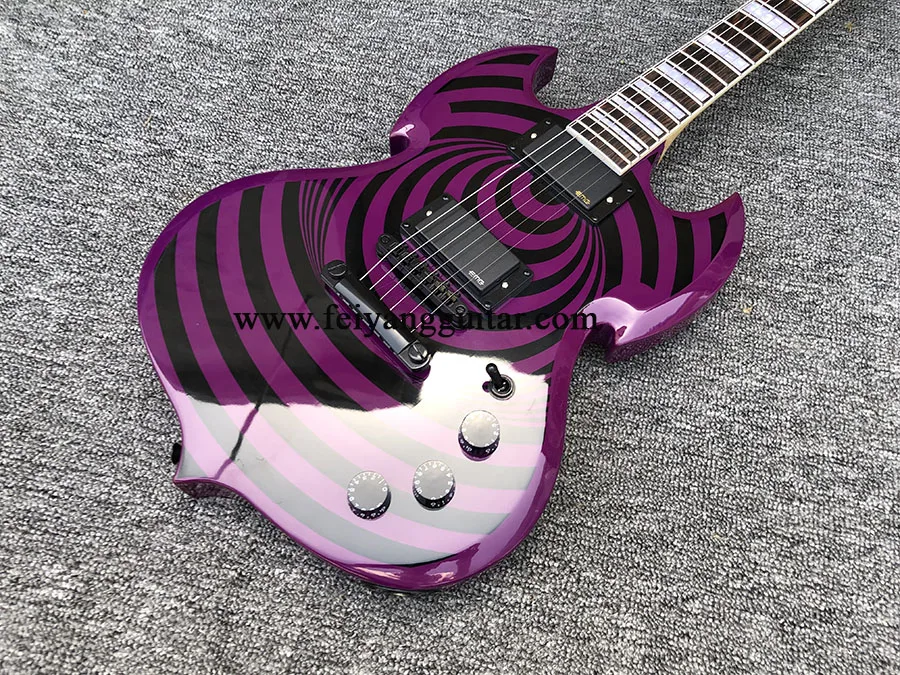 2020 Новый 6-ой электрогитара фиолетовый окрашены наклейки для гитары черный круг