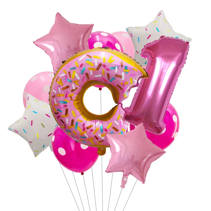 Набор фольгированных воздушных шаров в виде пончика 10 шт. 30 дюймов розовый номер 1